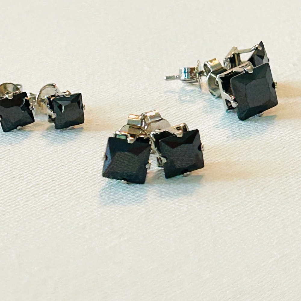 CZ studs, square shaped cz studs pair, stainless steel studs
